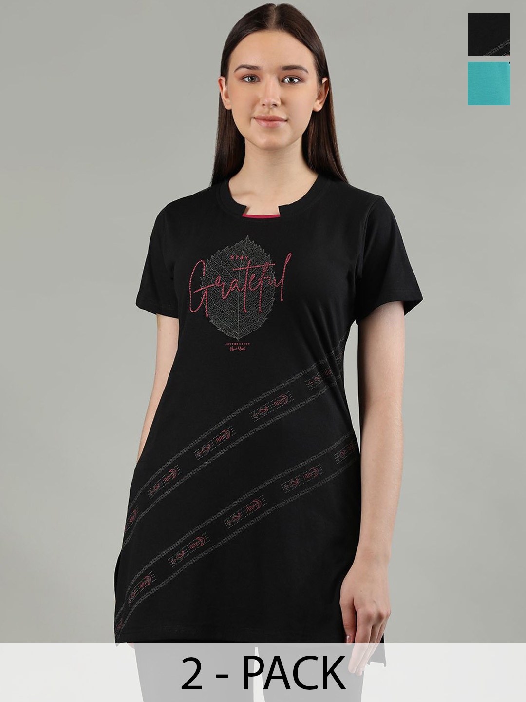 

Duchess Women Pack Of 2 Printed Lounge T-Shirts, Black