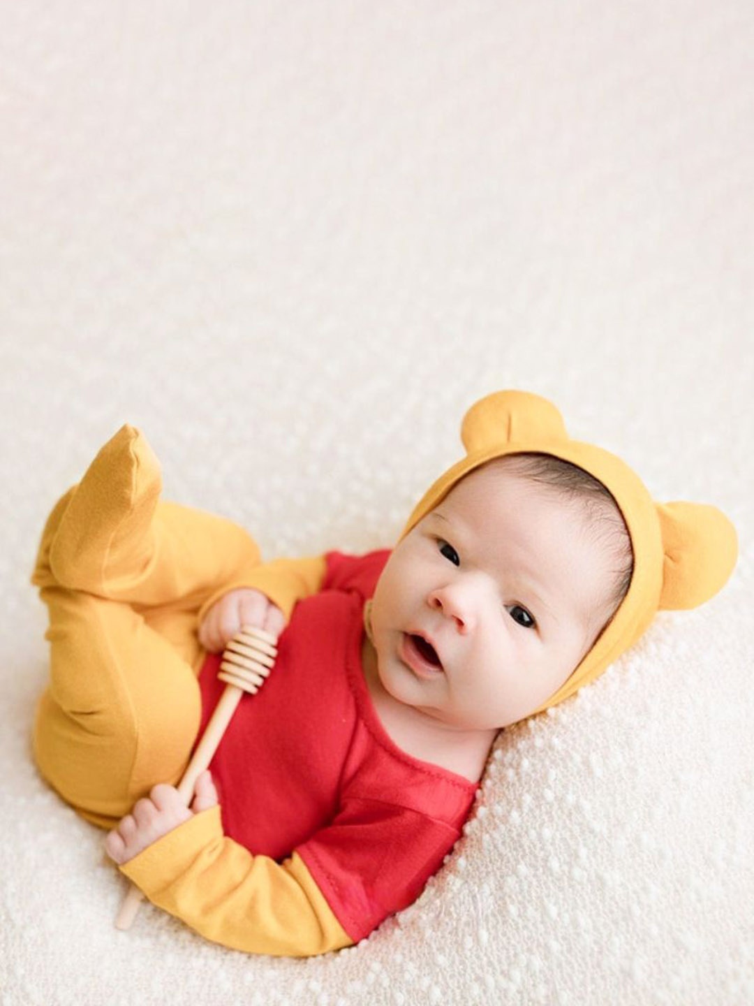 

Babymoon Set of 3 Cap, Jumpsuit and Honey Stick Baby Photoshoot Props Costume, Red