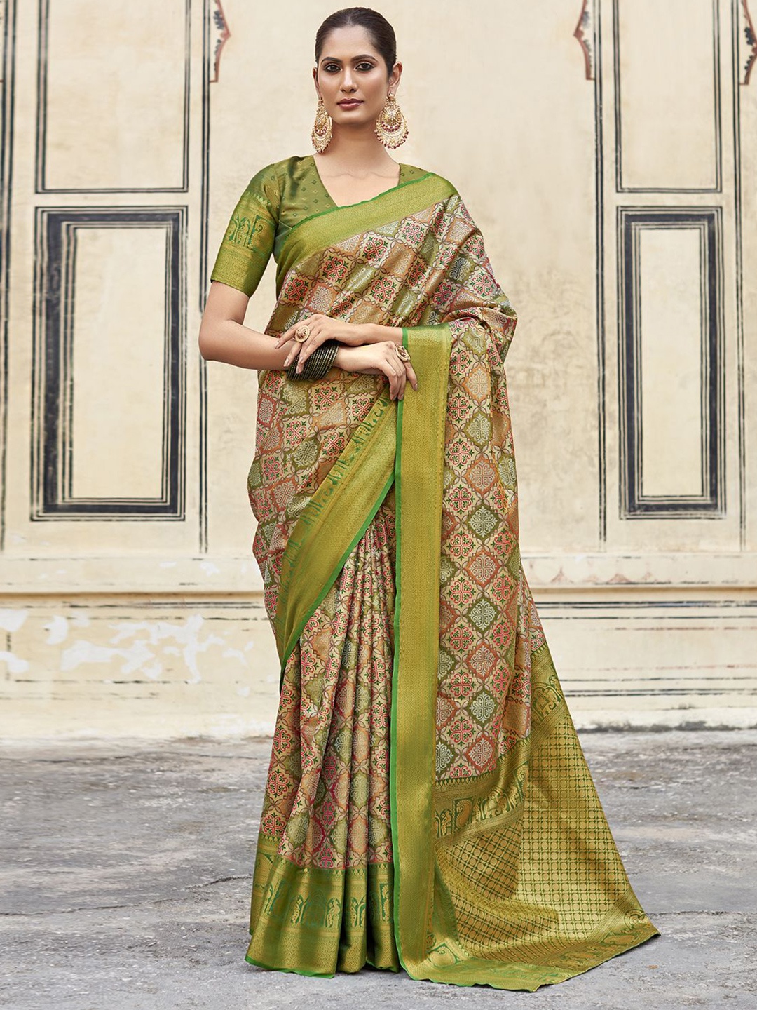 

Panzora Woven Design Zari Sarees, Green