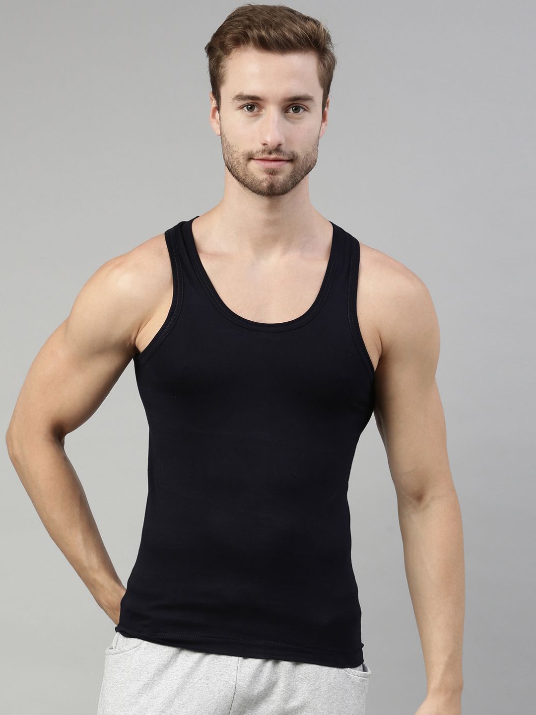 

DIXCY SCOTT Men Sleeveless Undershirt Cotton Gym Innerwear Vests, Black