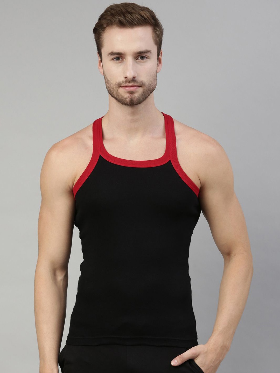 

DIXCY SCOTT Men Sleeveless Cotton Undershirt Gym Innerwear Vests, Black