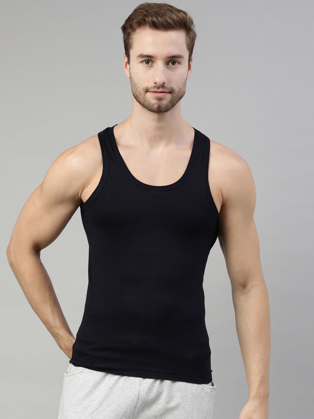 

DIXCY SCOTT Men Cotton Sleeveless Undershirt Innverwear Vests, Black