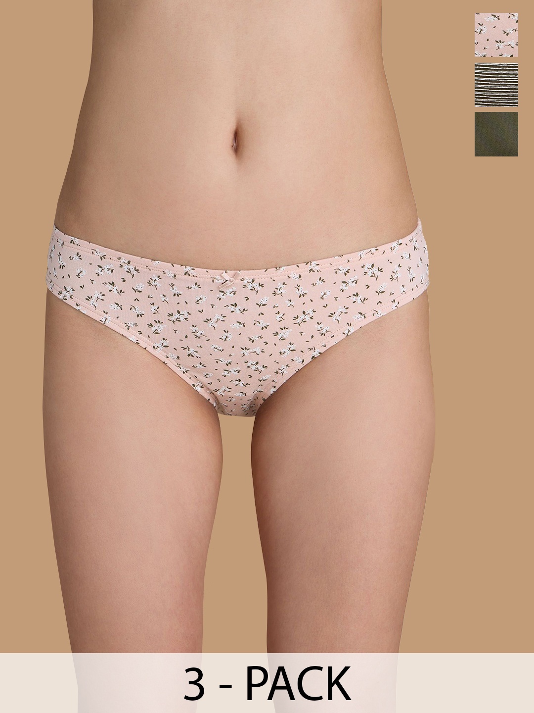 Nykd Women Pack Of 3 Assorted Bikini Briefs, Beige