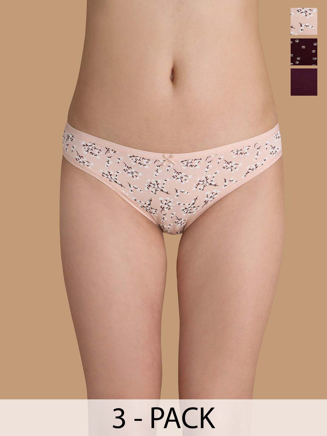 

Nykd Women Pack Of 3 Printed Hipster Briefs, Cream