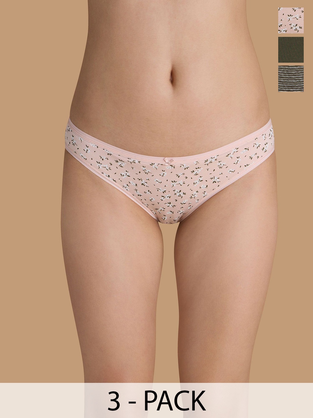 

Nykd Women Pack Of 3 Printed Low-Rise Anti Microbial Bikini Briefs, White