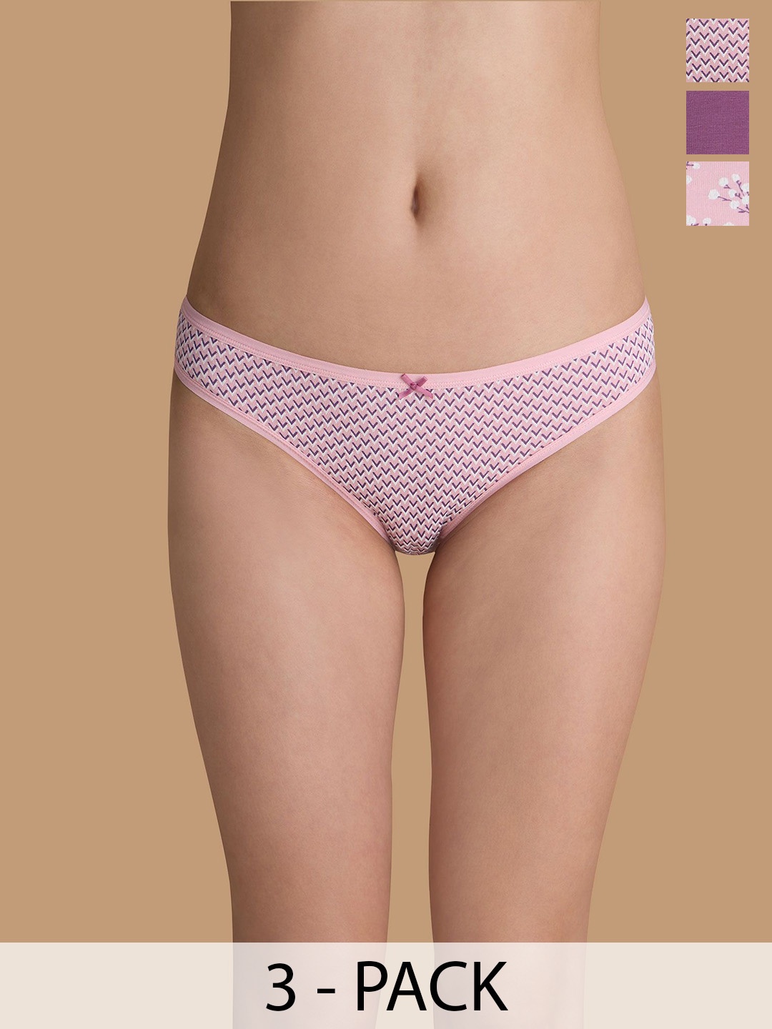 

Nykd Women Pack Of 3 Printed Bikini Briefs, Pink