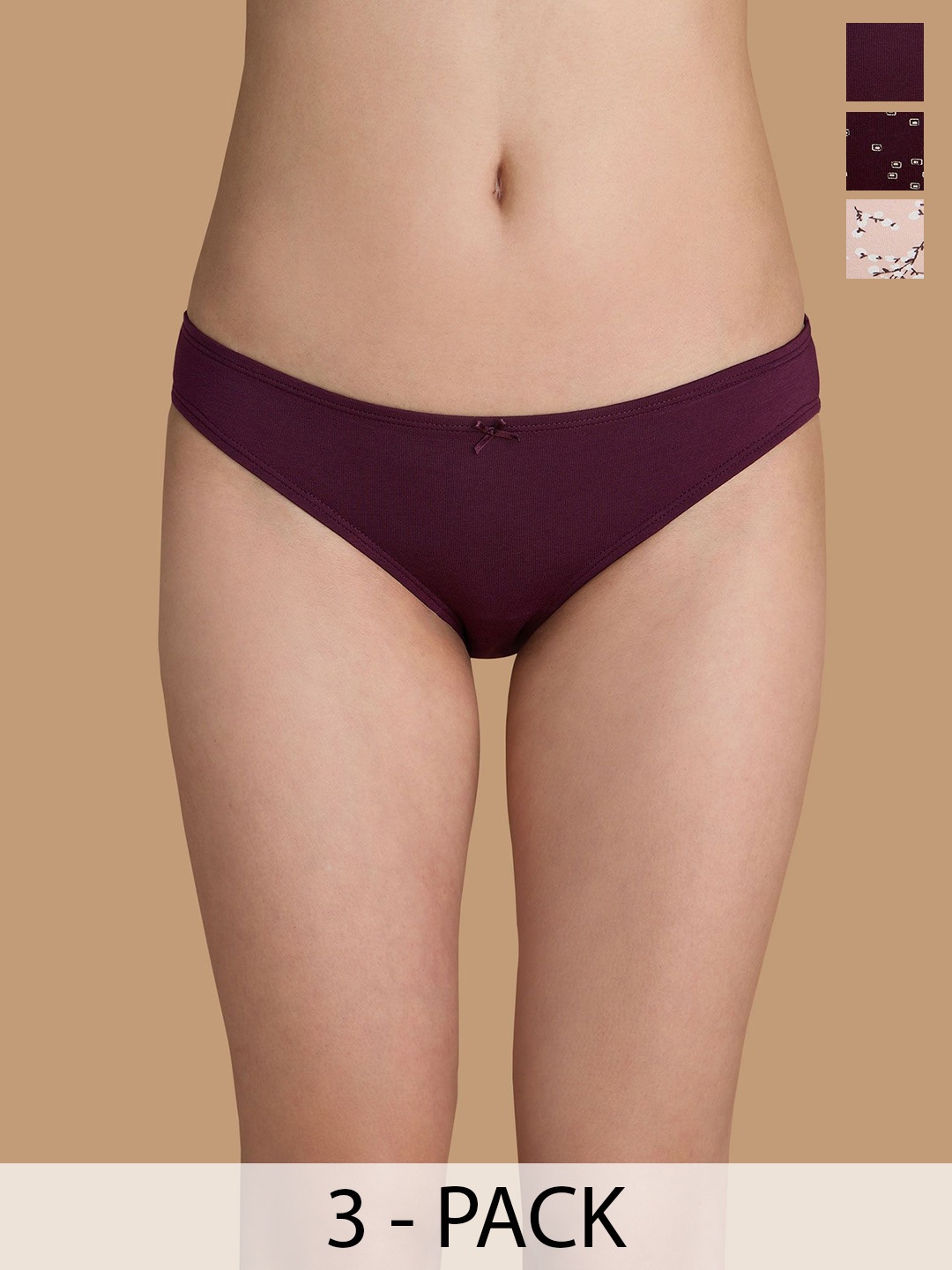 

Nykd Pack Of 3 Women Bikini Briefs, Maroon