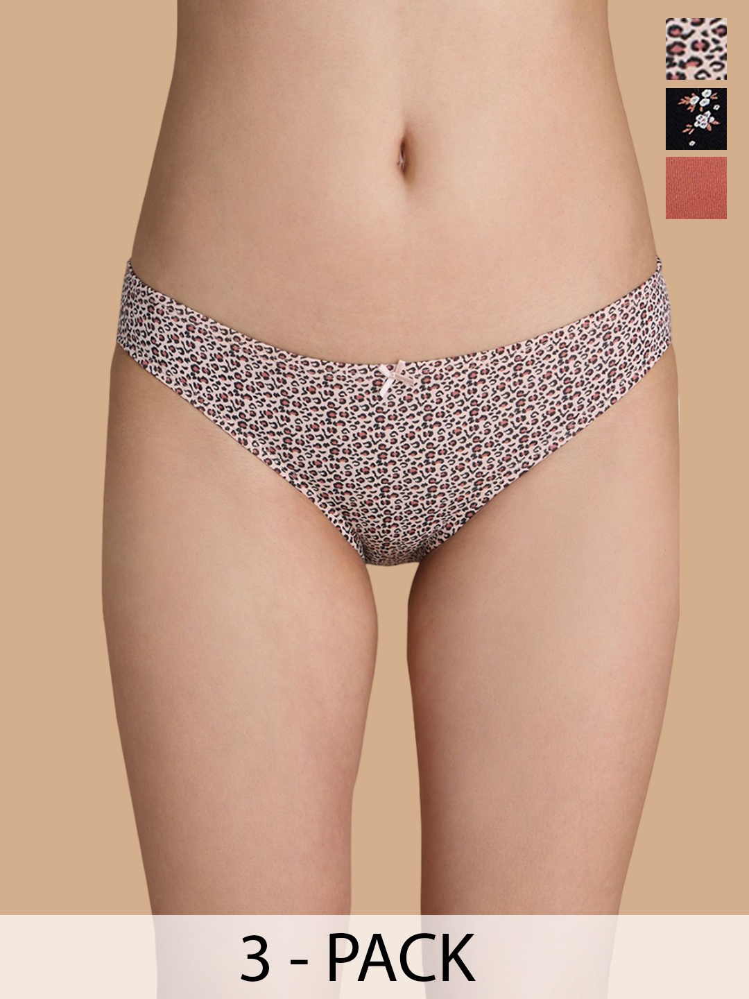 

Nykd Pack of 3 Women Mid Rise Printed Briefs, Black