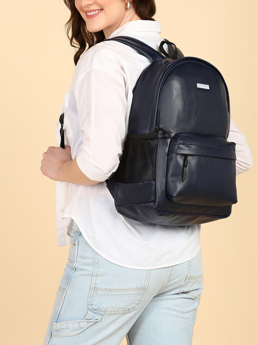 STOIC Women Brand Logo Backpack with Anti-Theft, Blue