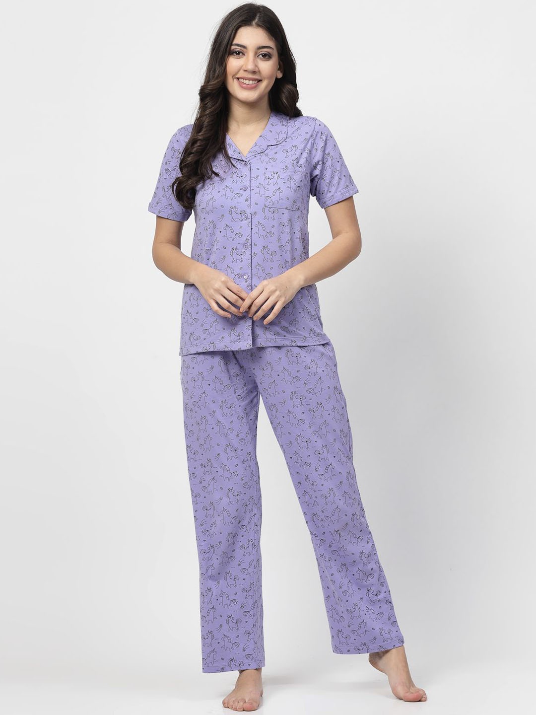 

ETC Women Animal Printed Night suit, Violet