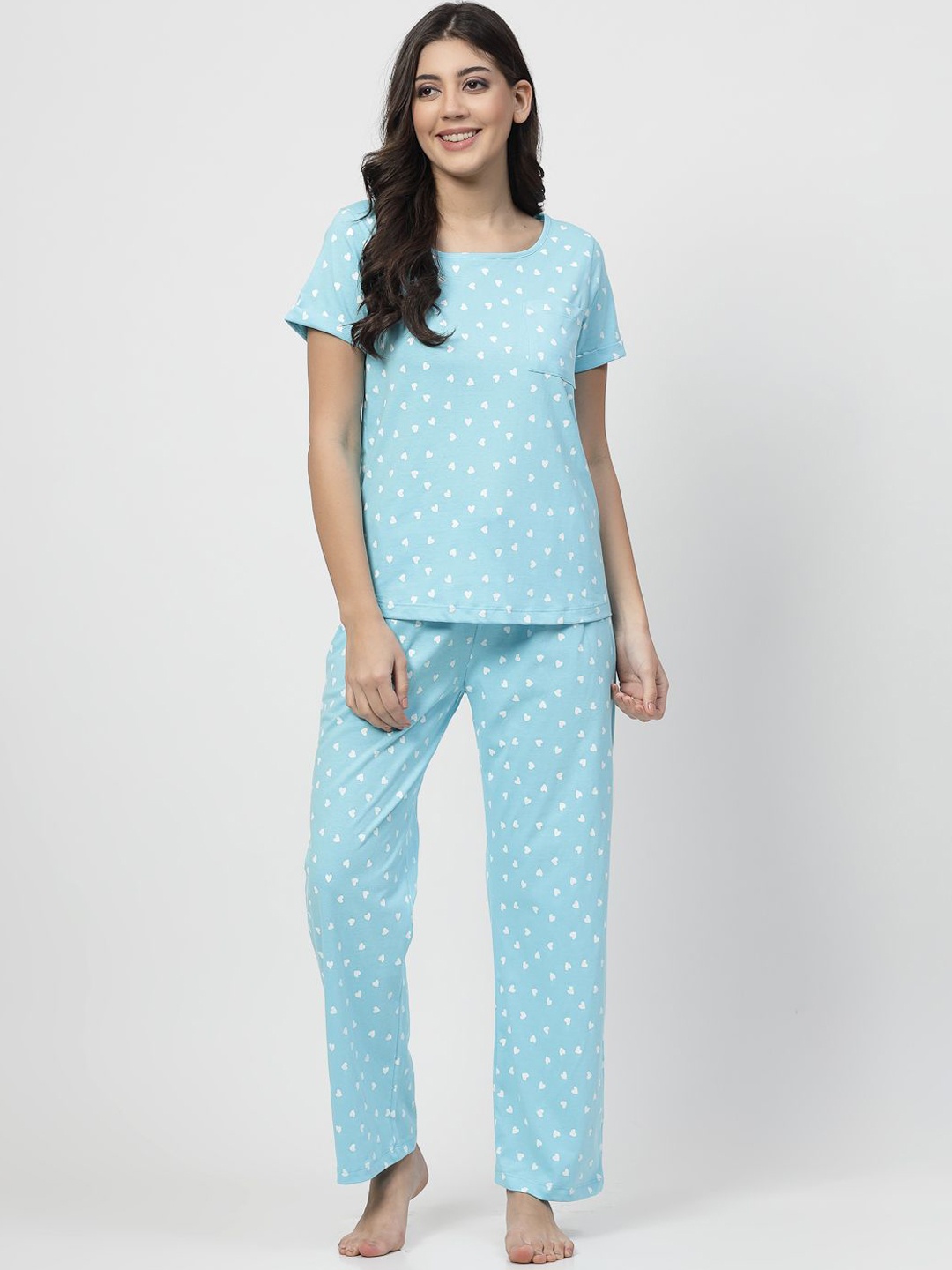 

ETC Women Printed Pure Cotton Night suit, Blue