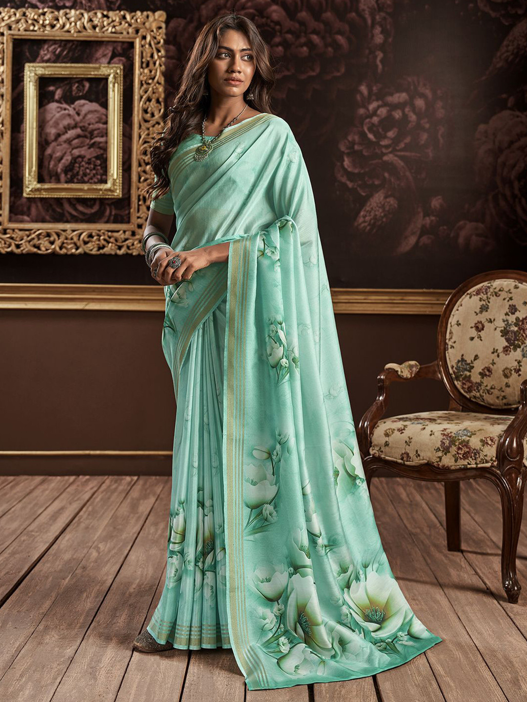 

Panzora Floral Striped Saree, Blue