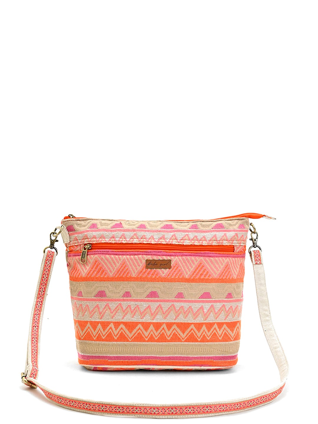 

BohoGirl Geometric Printed Structured Sling Bag with Quilted, Orange