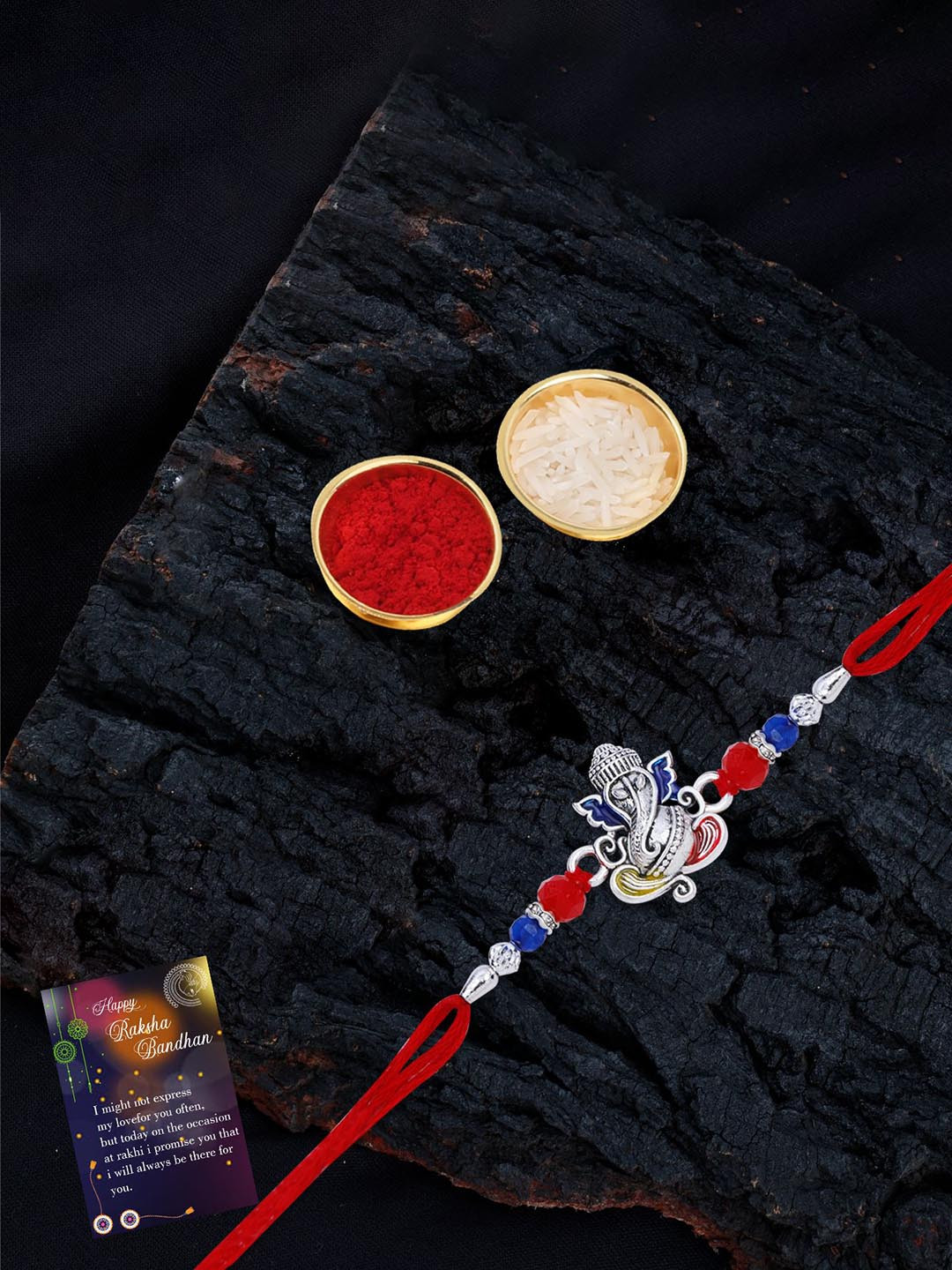 

Silver Shine Bhaiya Bhabhi Rakhi With Roli Chawal