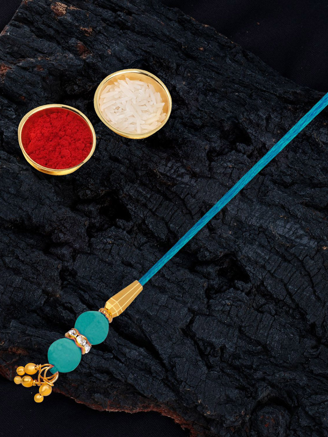 

Silver Shine Beaded Bhaiya Bhabhi Rakhis with Roli Chawal & Greeting Card, Gold