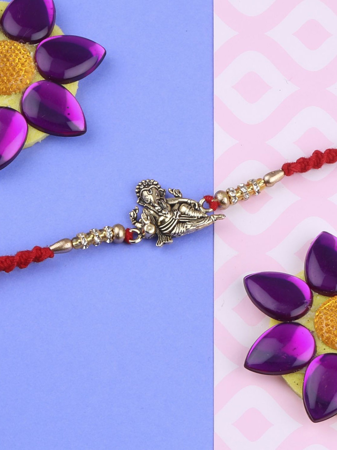 

Silver Shine Bhaiya Bhabhi Rakhi With Roli Chawal, Red