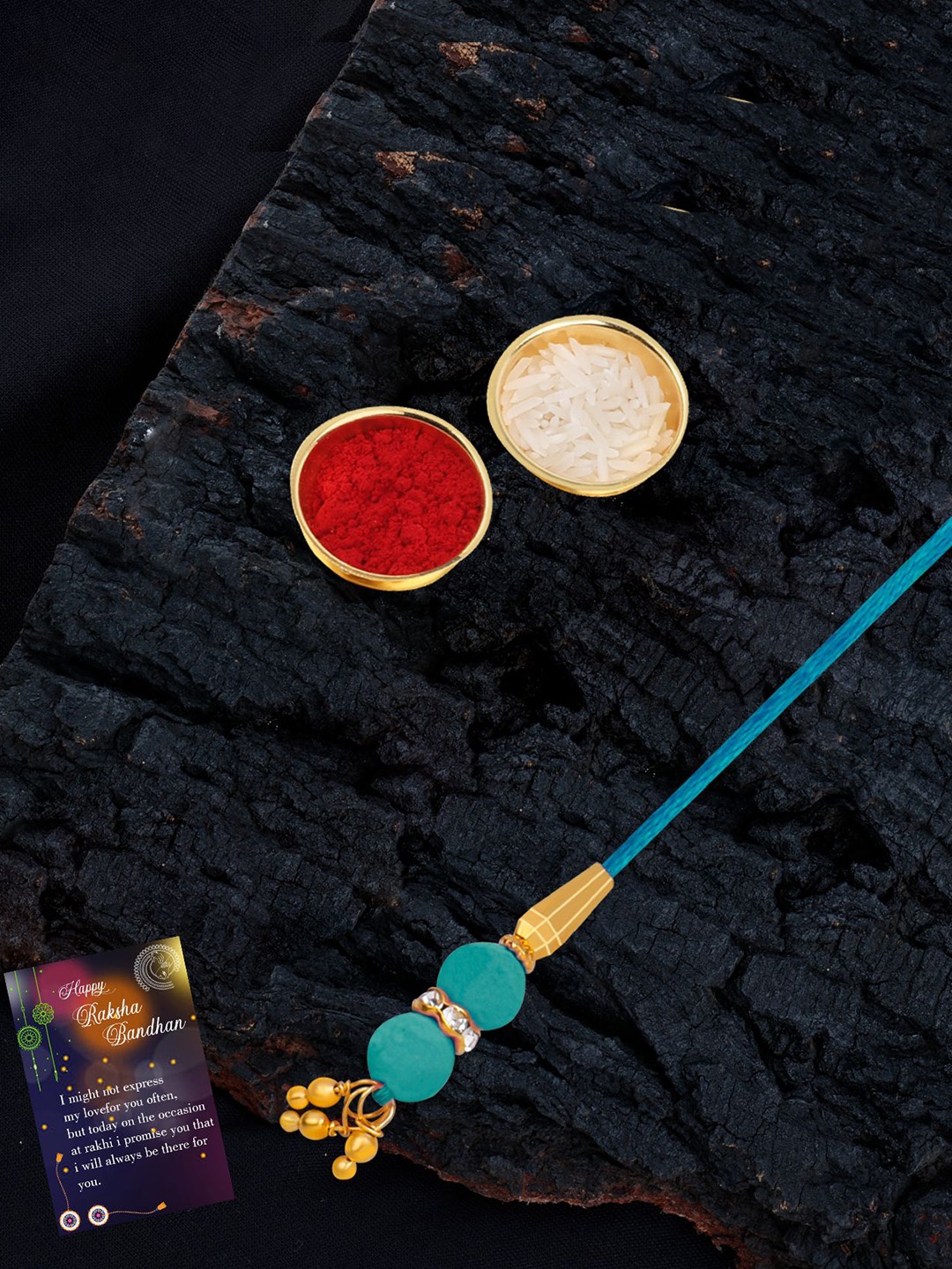 

Silver Shine Bhaiya Bhabhi Rakhi With Roli Chawal, Gold