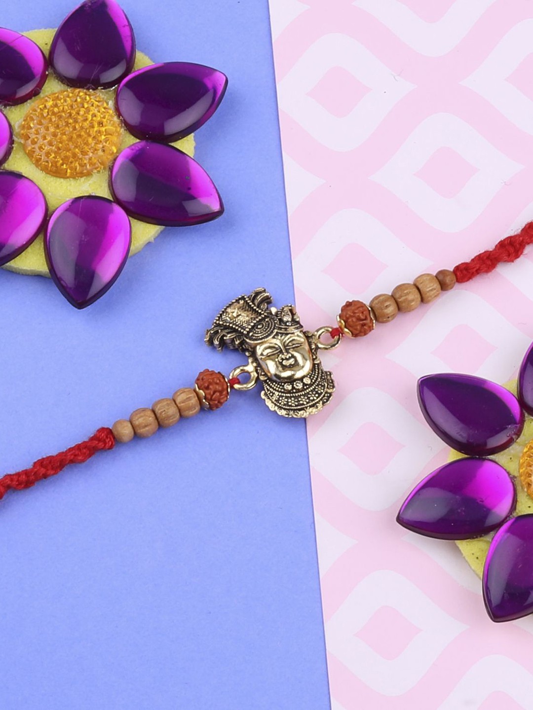 

Silver Shine Set Of 2 Beaded Rakhis with Roli Chawal & Greeting Card, Red