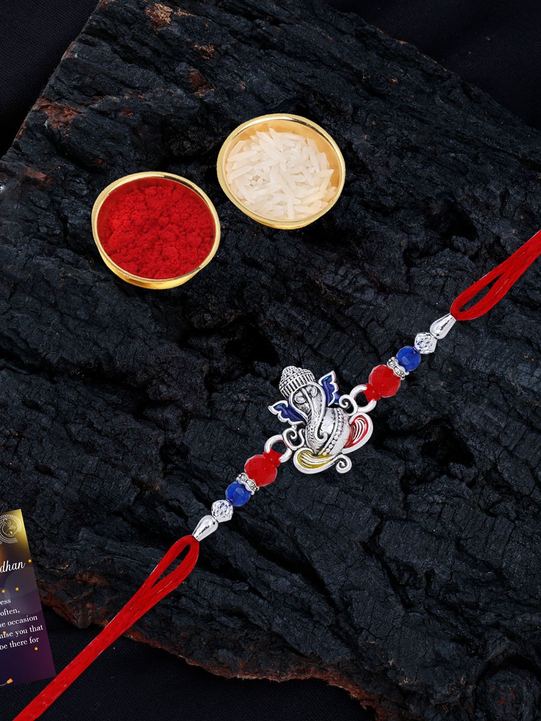

Silver Shine Bhaiya Bhabhi Rakhi With Roli Chawal