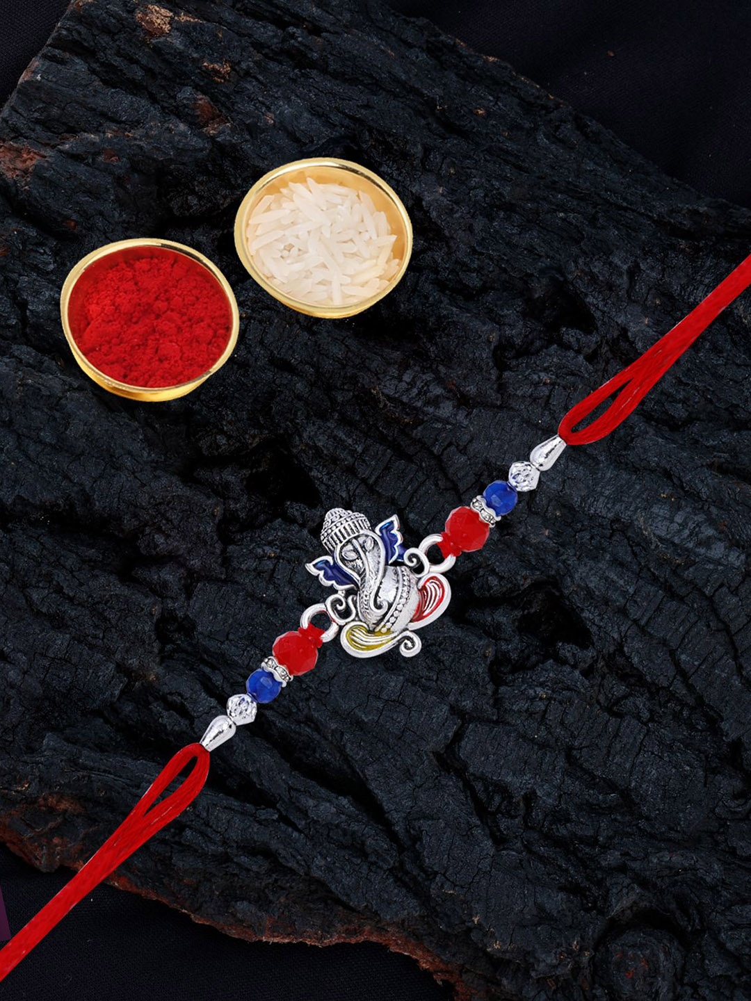 

Silver Shine Bhaiya Bhabhi Rakhi With Roli Chawal
