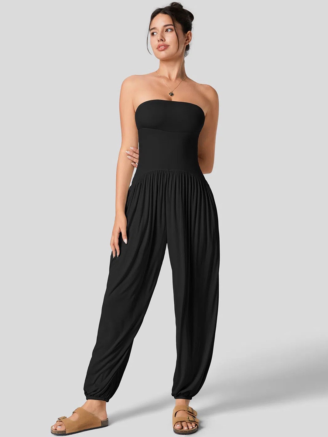 

LULU & SKY Strapless Dhoti Jumpsuit, Black
