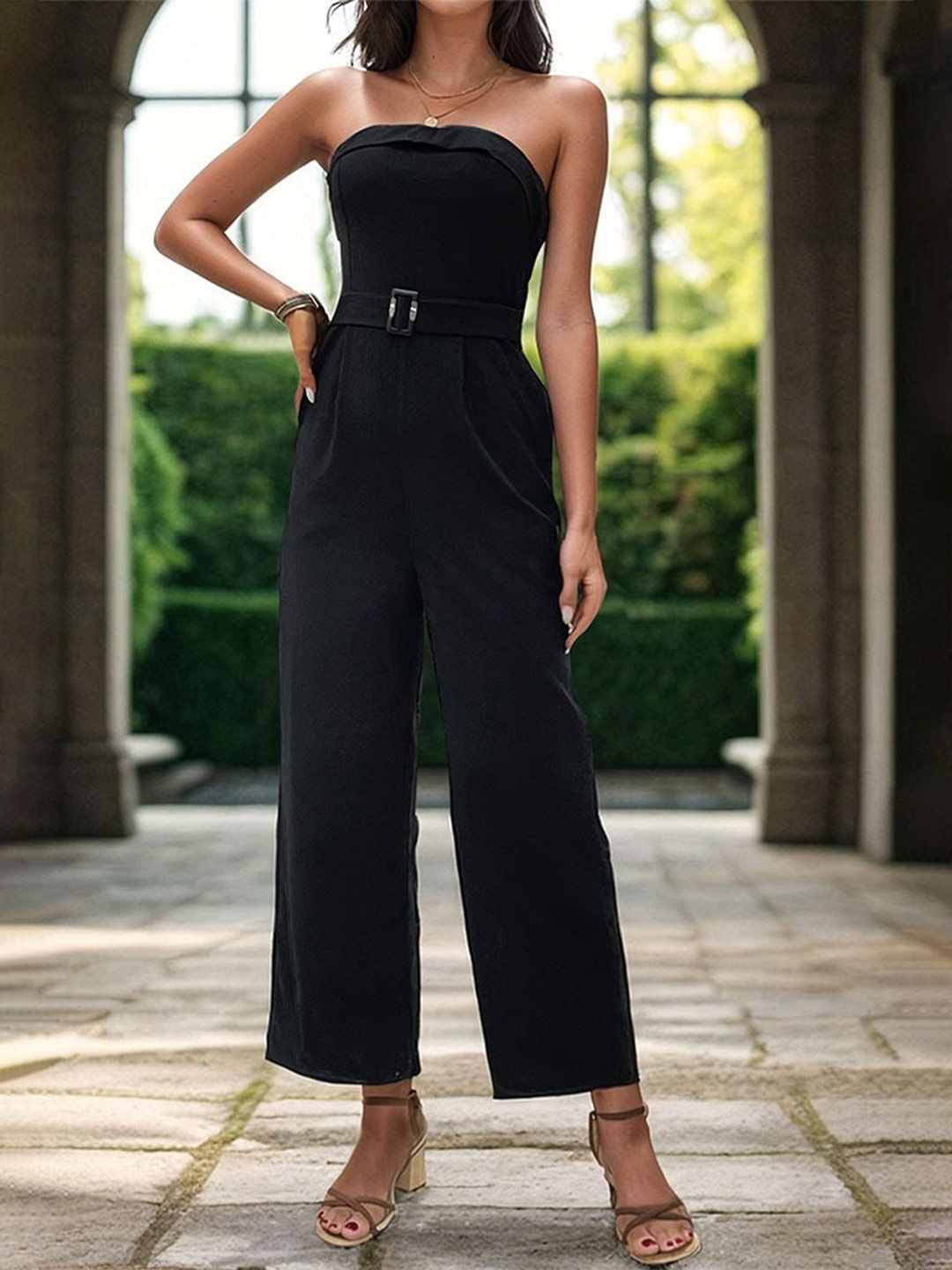 

LULU & SKY Strapless Basic Jumpsuit, Black