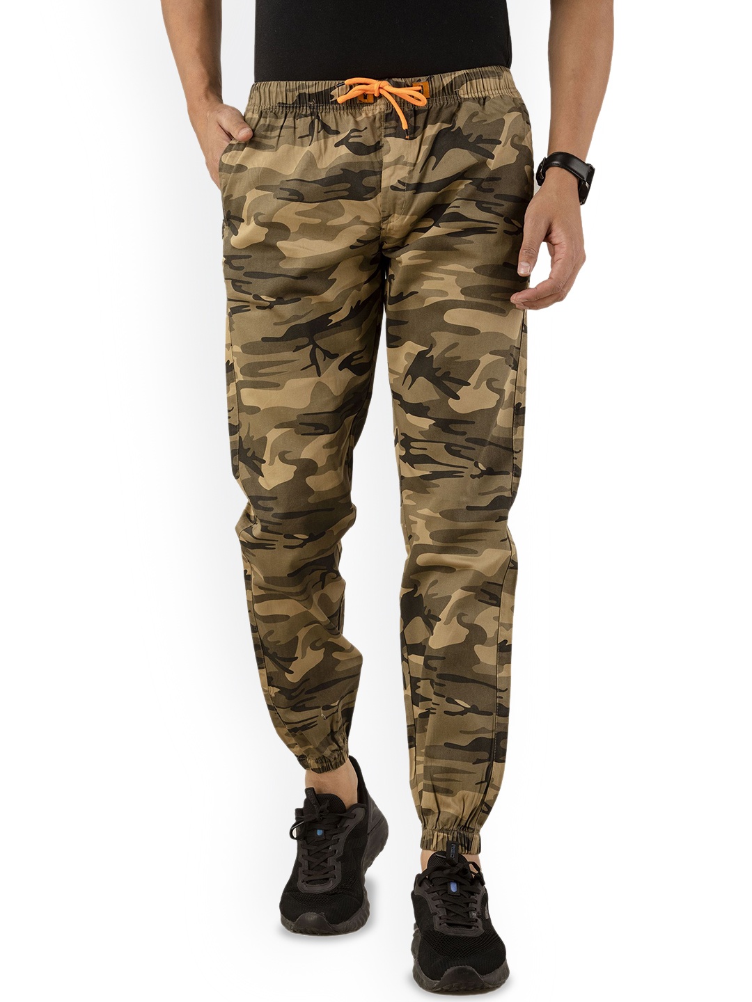 

Sterio Pace Men Camouflage Printed Relaxed Straight Leg Joggers, Brown