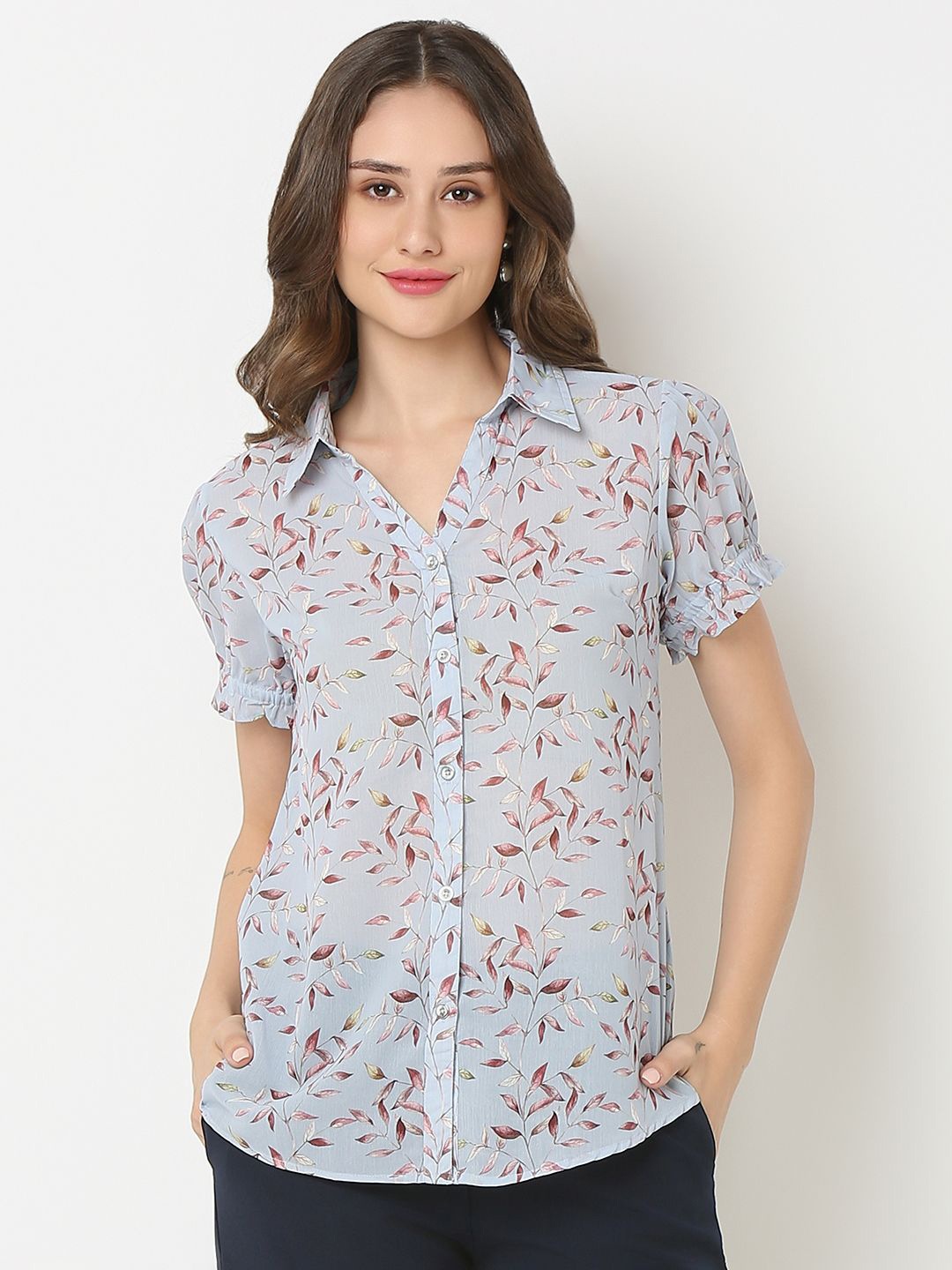

NOT SO PINK Women Smart Floral Opaque Printed Casual Shirt, Grey