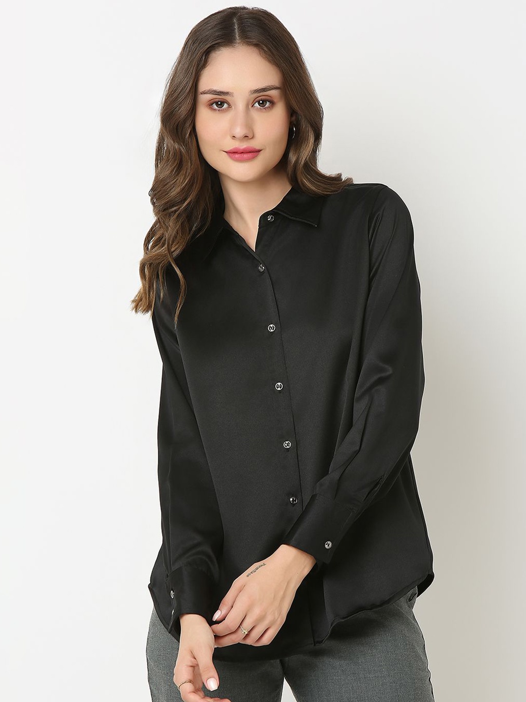 

NOT SO PINK Women Smart Opaque Casual Shirt, Black