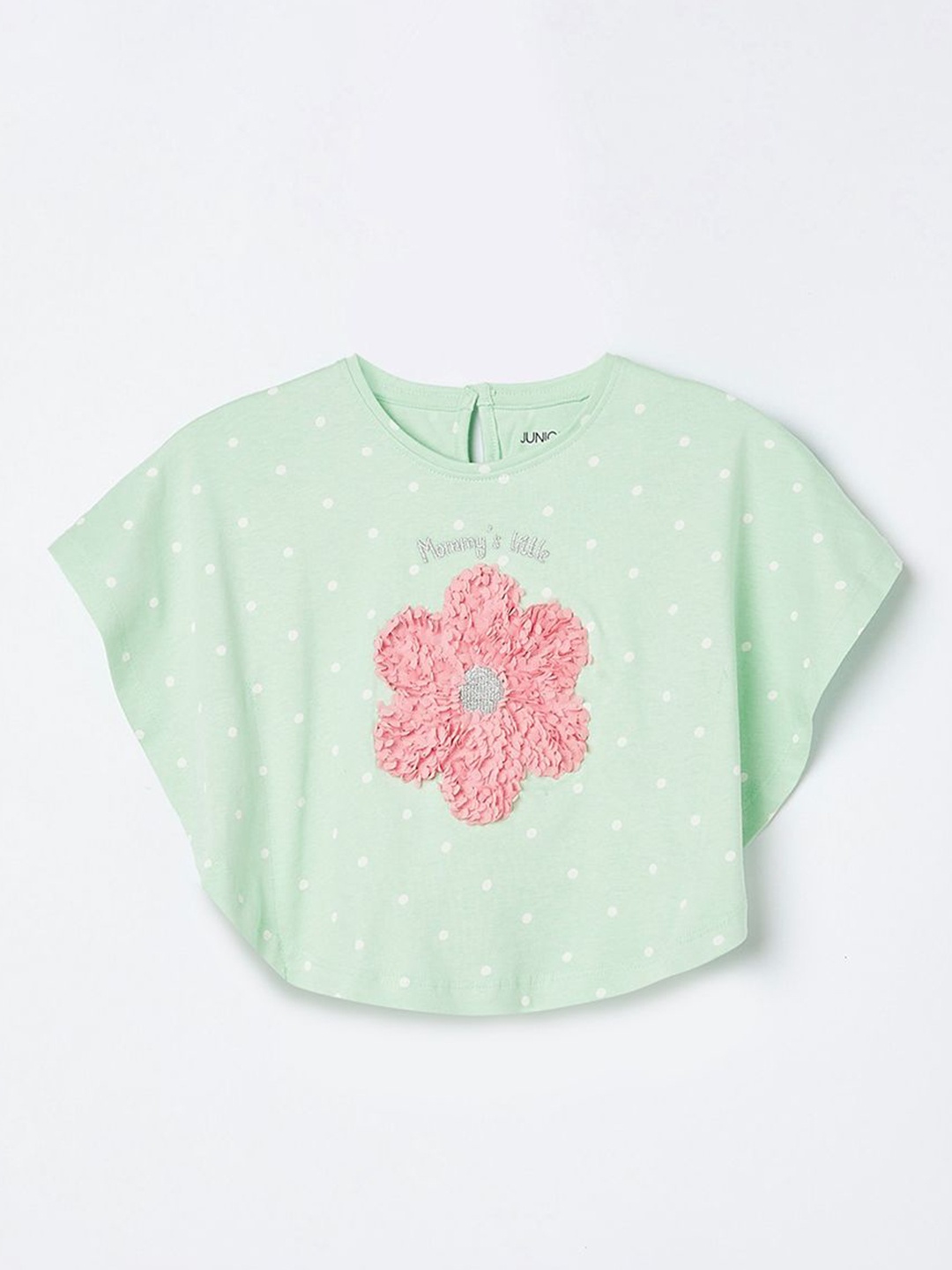 

Juniors by Lifestyle Girls Polka Dots Printed Extended Sleeves Pure Cotton Top, Green