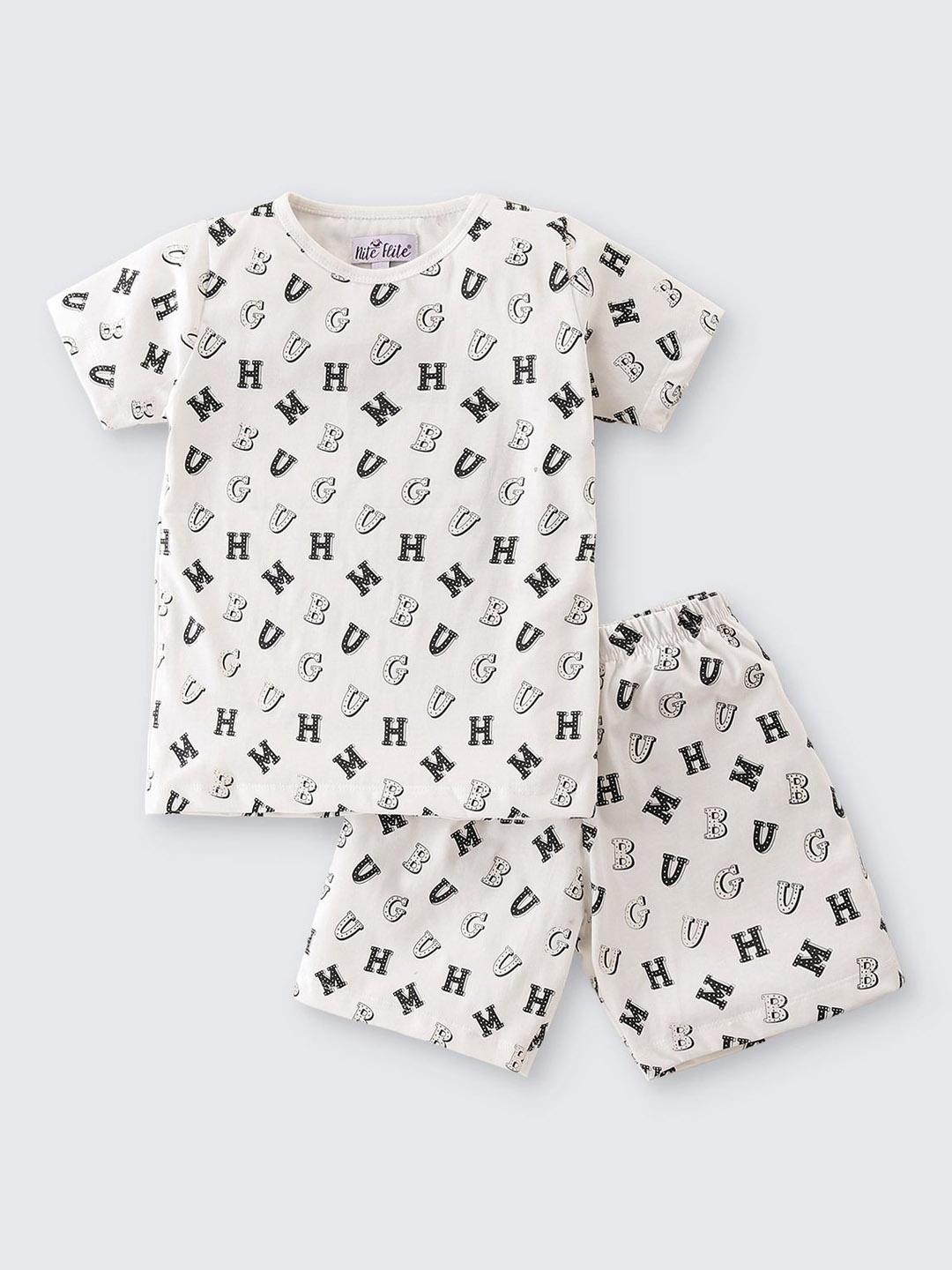 

Nite Flite Boys Printed Pure Cotton T-shirt & Shorts Night suit, Off white