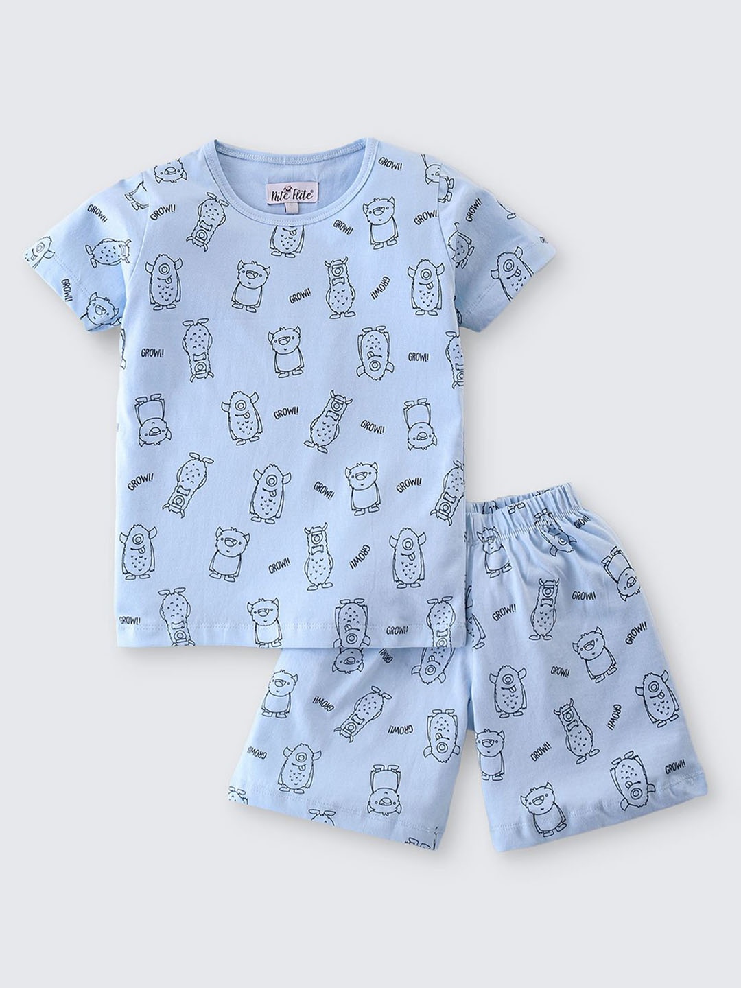 

Nite Flite Boys Printed Pure Cotton Night suit, Blue