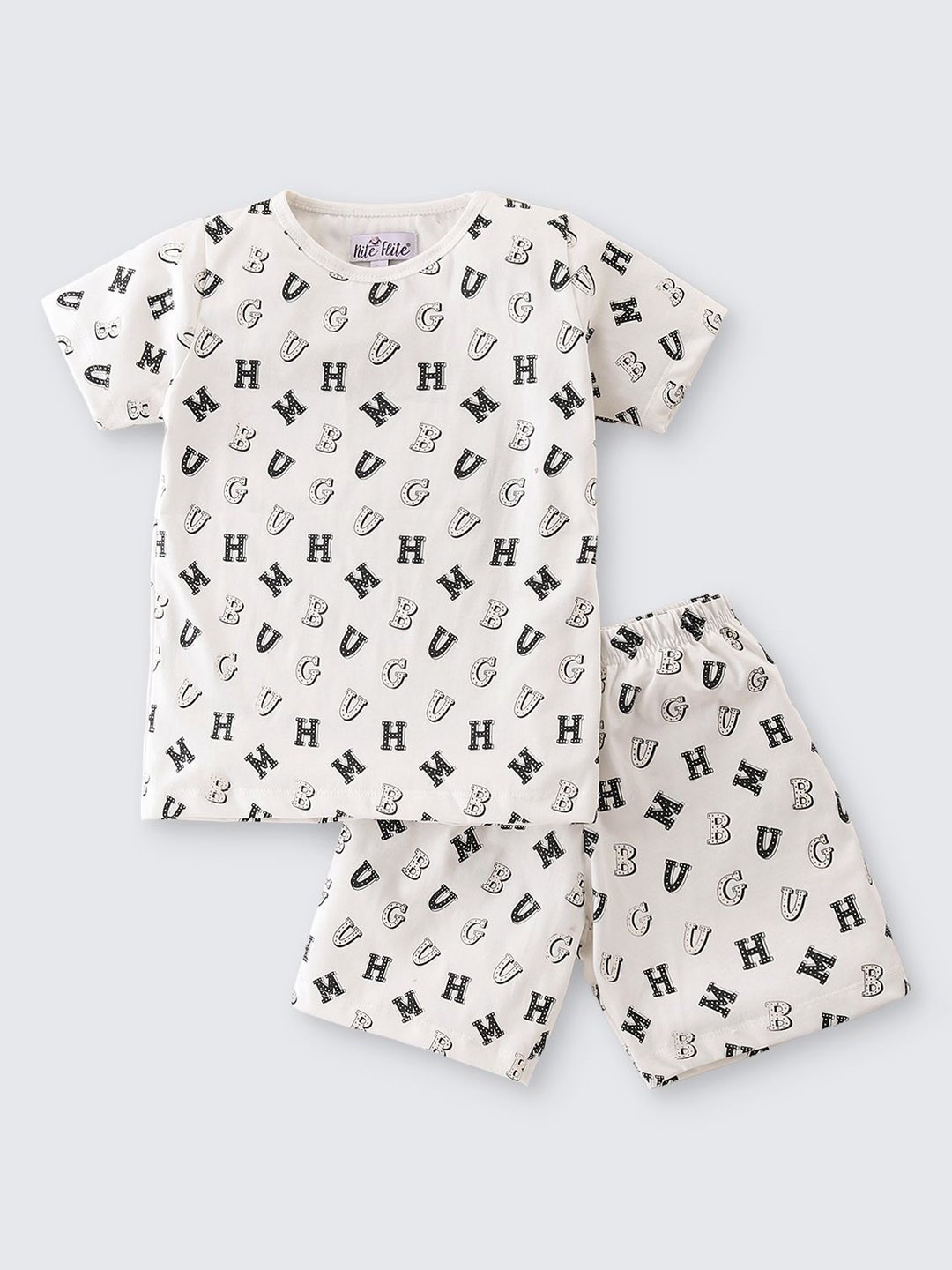 

Nite Flite Boys Printed Pure Cotton T-shirt & Shorts Night suit, Off white
