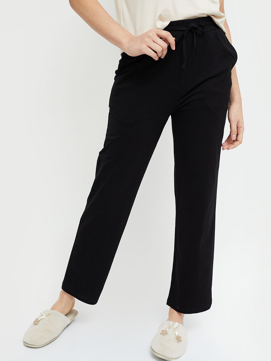 

Ginger by Lifestyle Women Cotton Mid-Rise Lounge Pants, Black