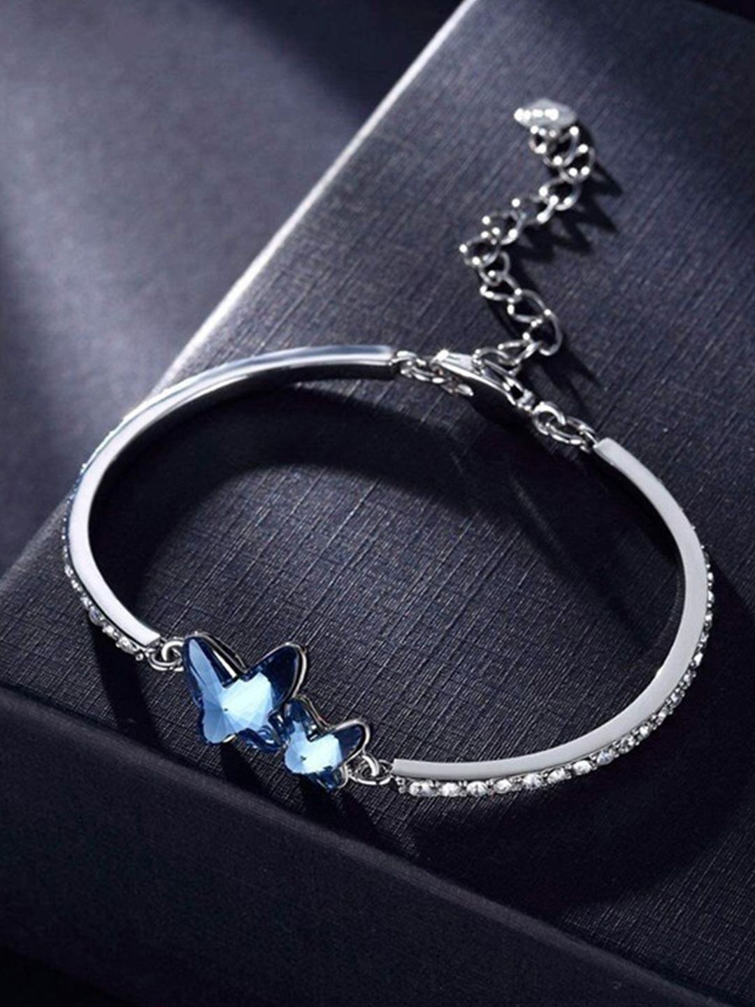 

DressBerry Blue Silver-Plated Stone Studded Cuff Bracelet