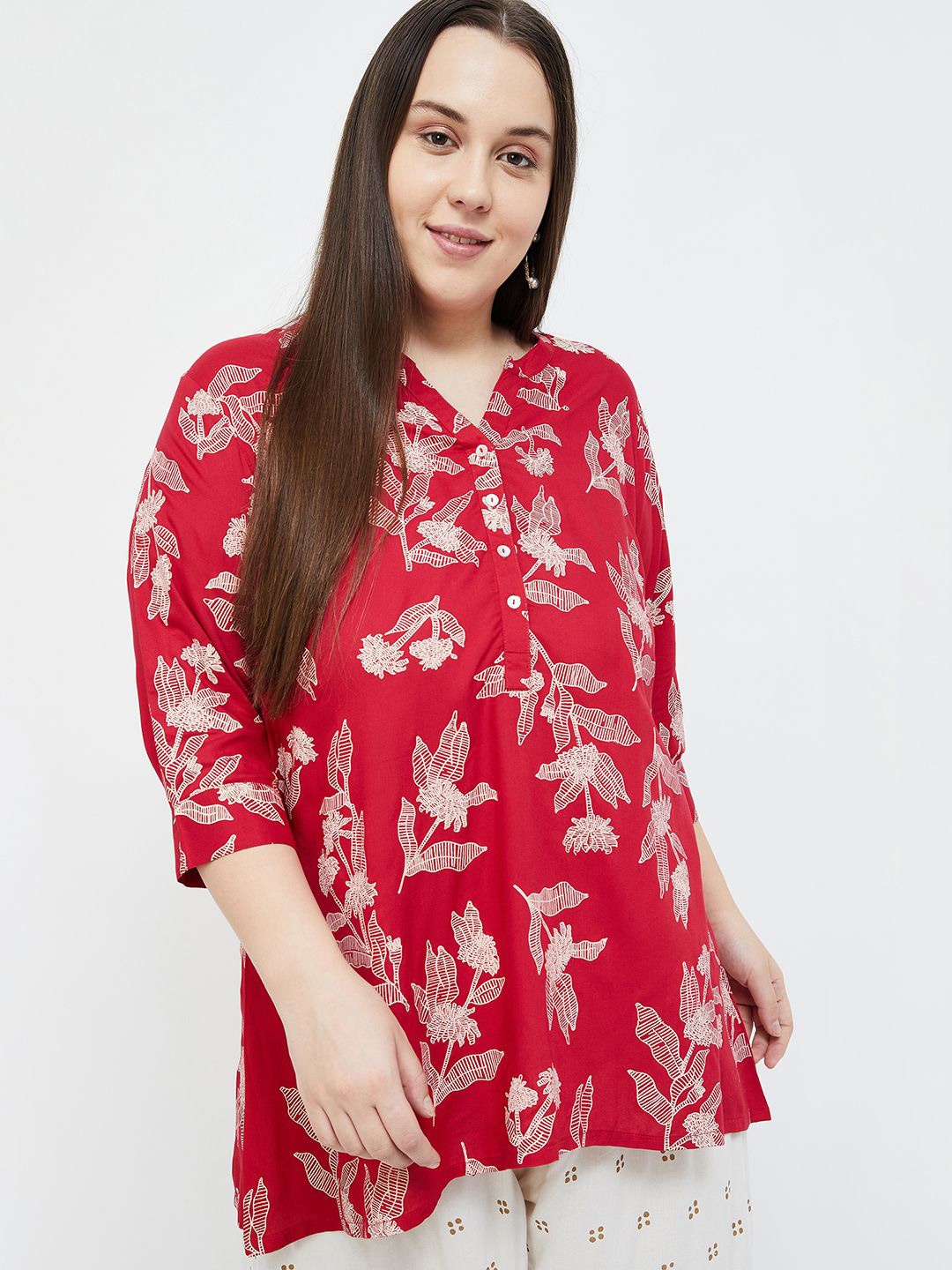 

Moiree by Lifestyle Floral Printed V-Neck Kurti, Red