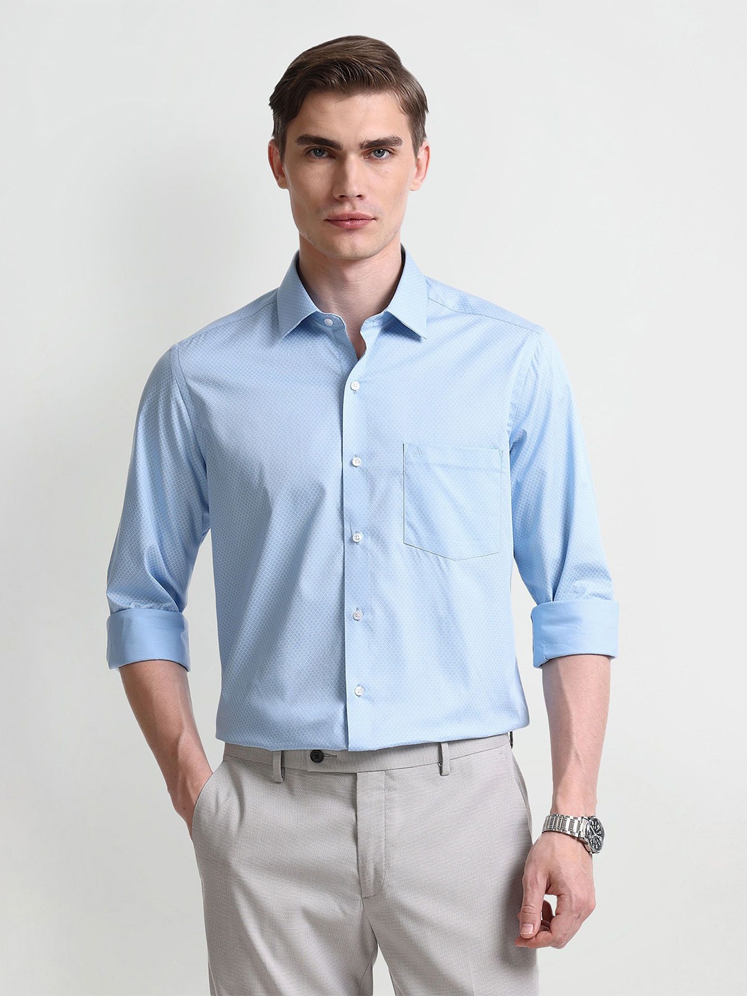 

Arrow Men Slim Fit Opaque Striped Formal Shirt, Blue