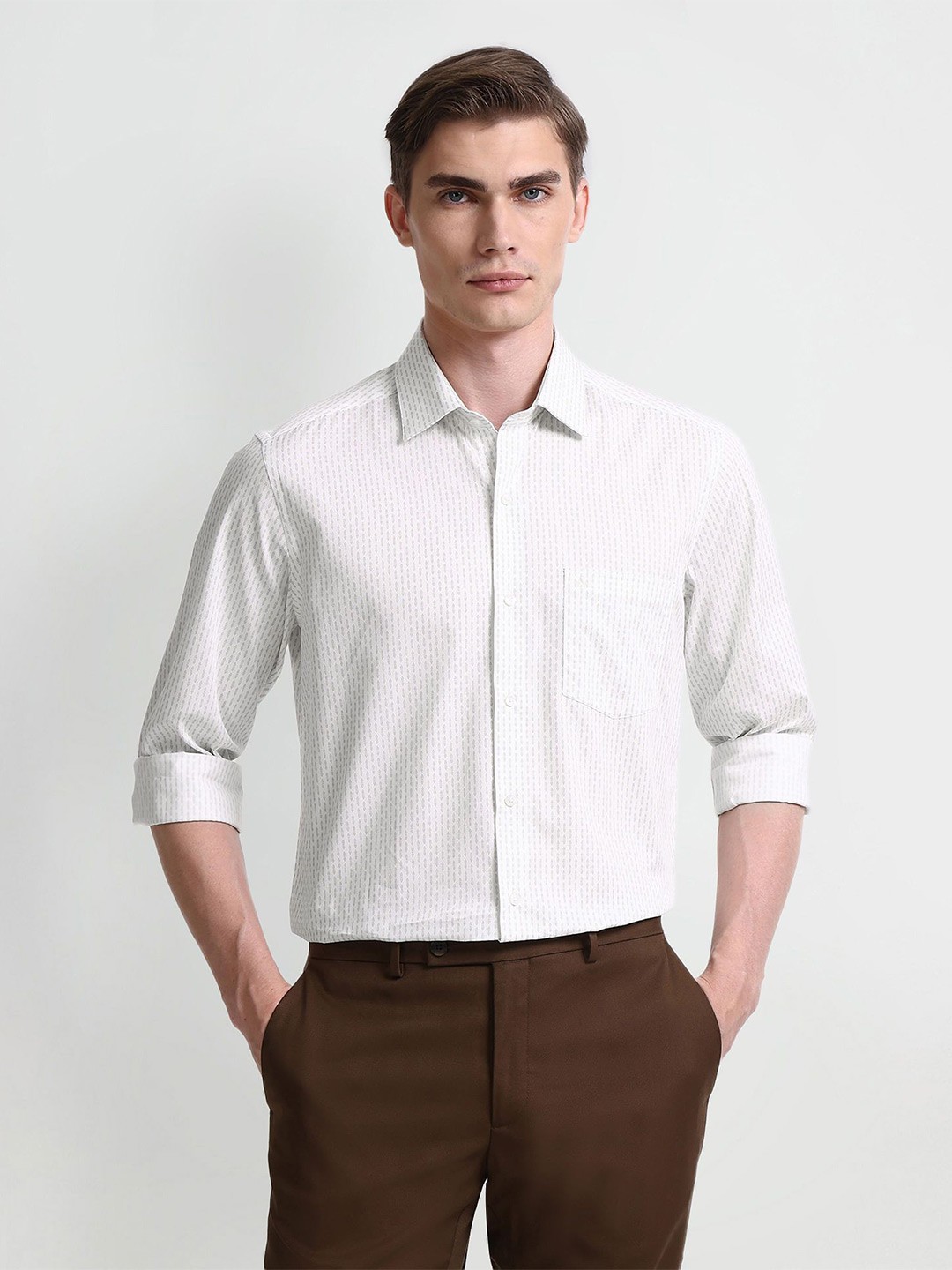 

Arrow Men Slim Fit Opaque Striped Formal Shirt, Beige