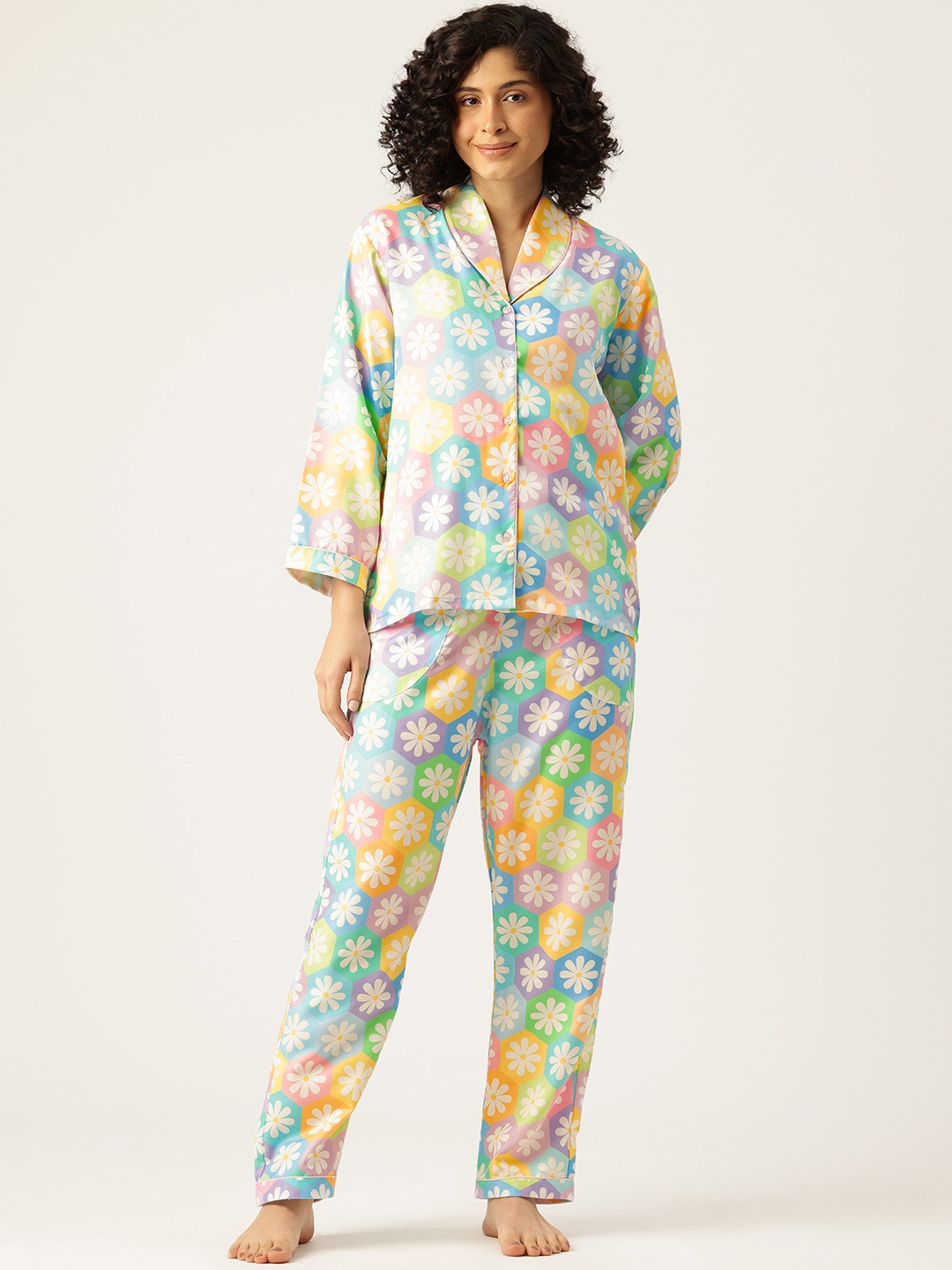 

bedgasm Floral Printed Night Suit With Eye Mask, Multi