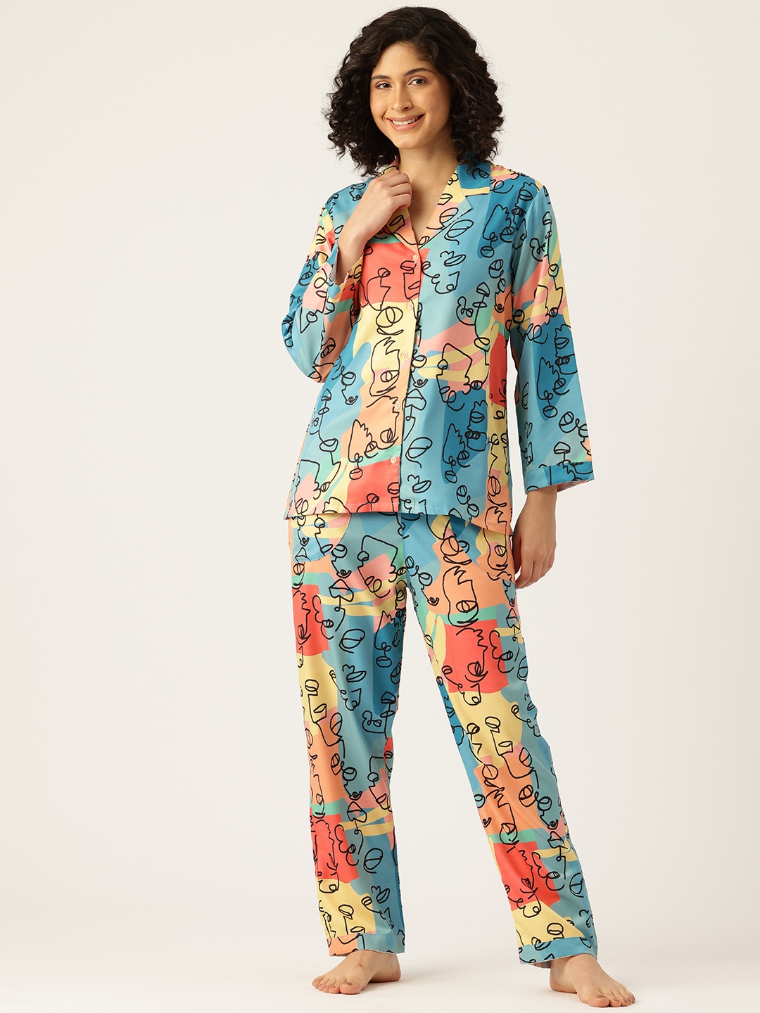 

bedgasm Graphic Printed Night Suit With Eye Mask, Multi