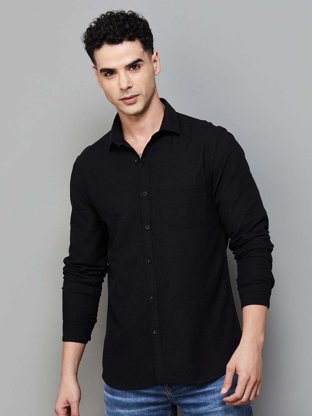 

Bossini Men Slim Fit Opaque Casual Shirt, Black