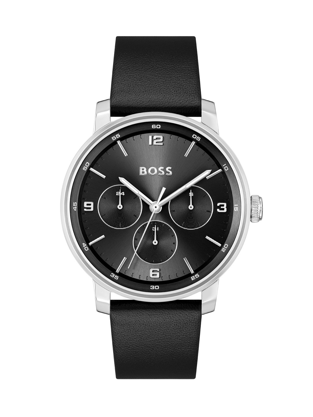 

BOSS Men Contender Leather Straps Analogue Multifunction Watch 1514125, Black