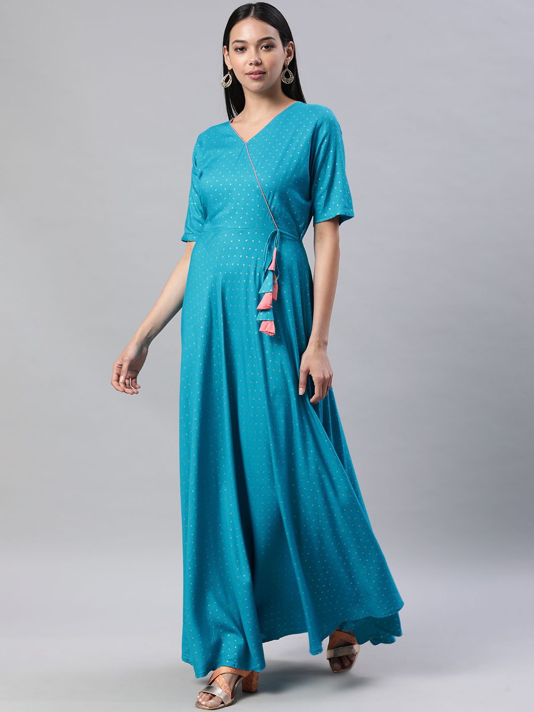 

Swishchick Women Printed V-Neck Maxi Dress, Blue