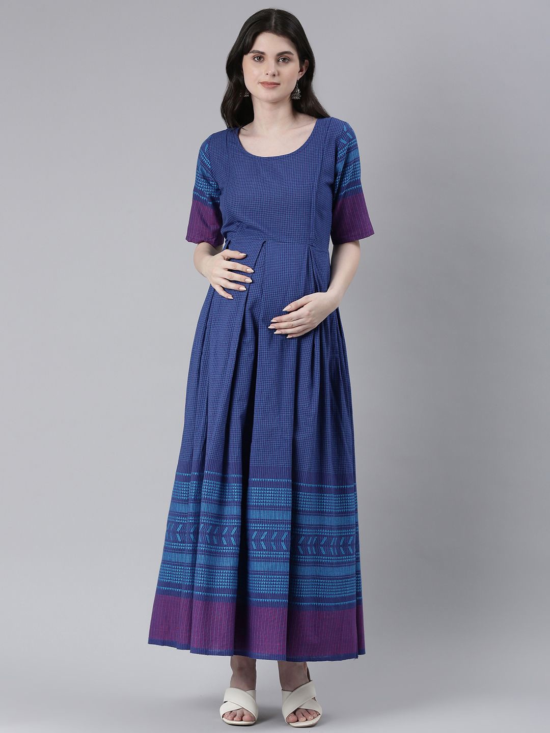 

Swishchick Printed Maternity Maxi Dress, Blue