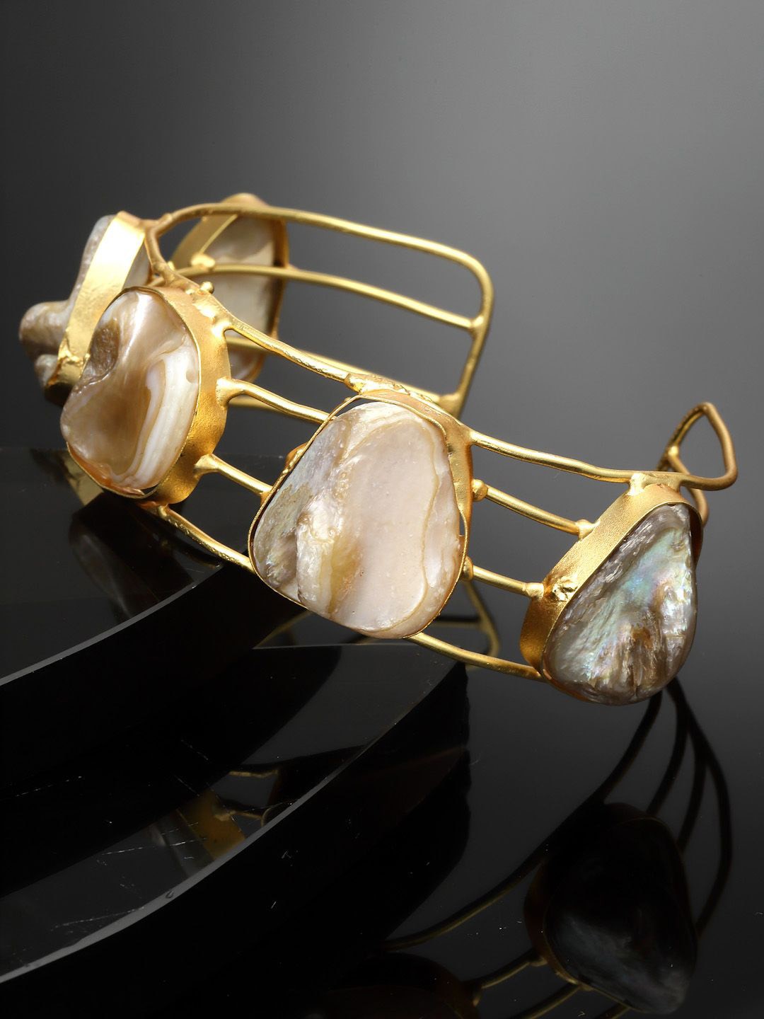

Sanjog Stone Studded Gold-Plated Brass Cuff Adjustable Bracelet