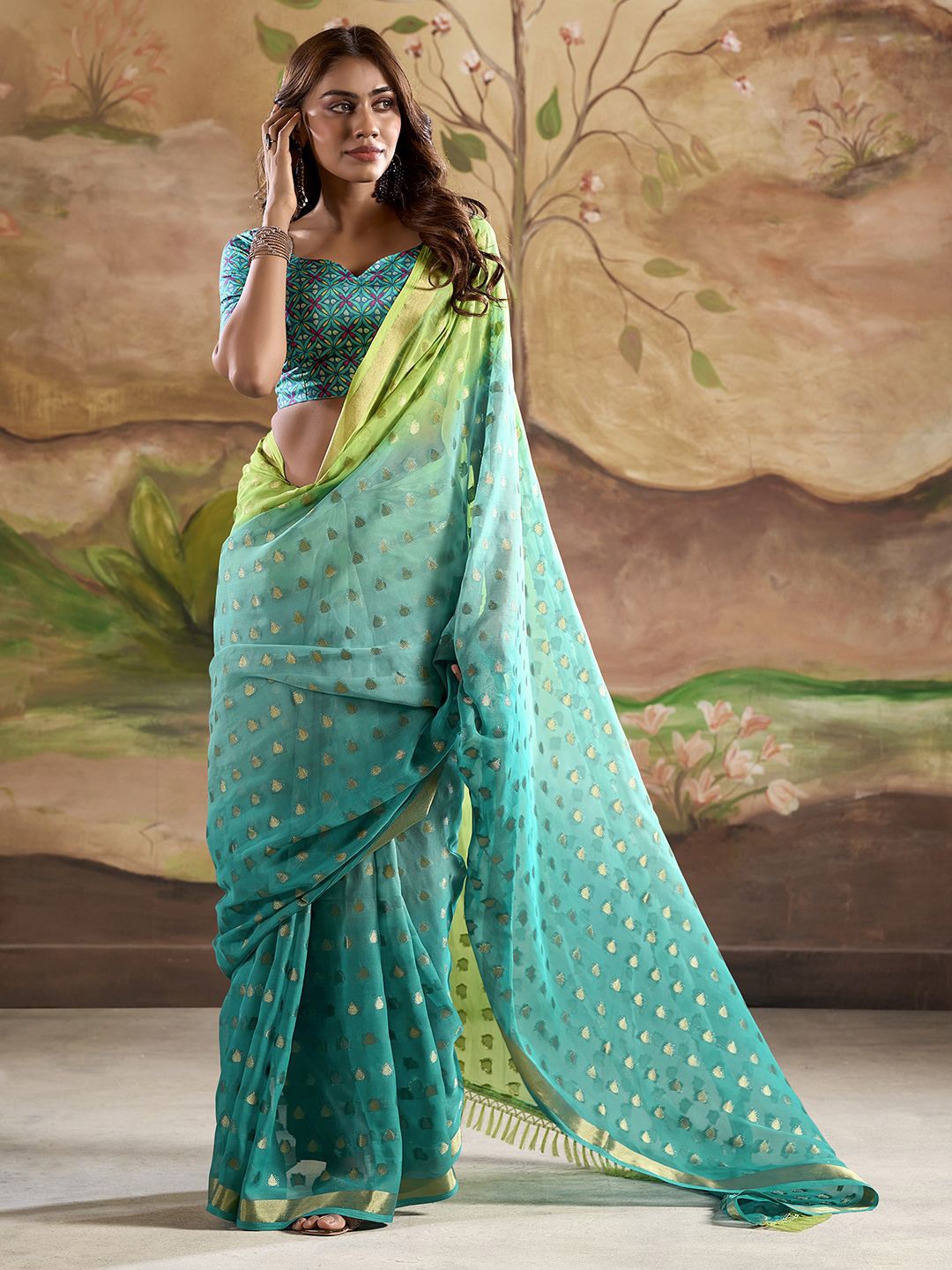 Panzora Woven Design Zari Saree, Teal