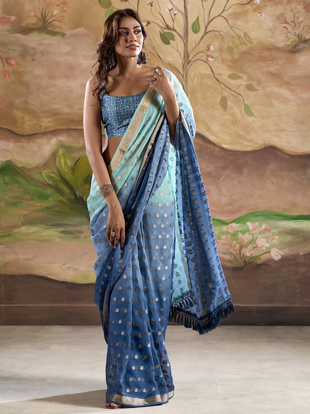 

Panzora Ethnic Motifs Zari Banarasi Saree, Blue