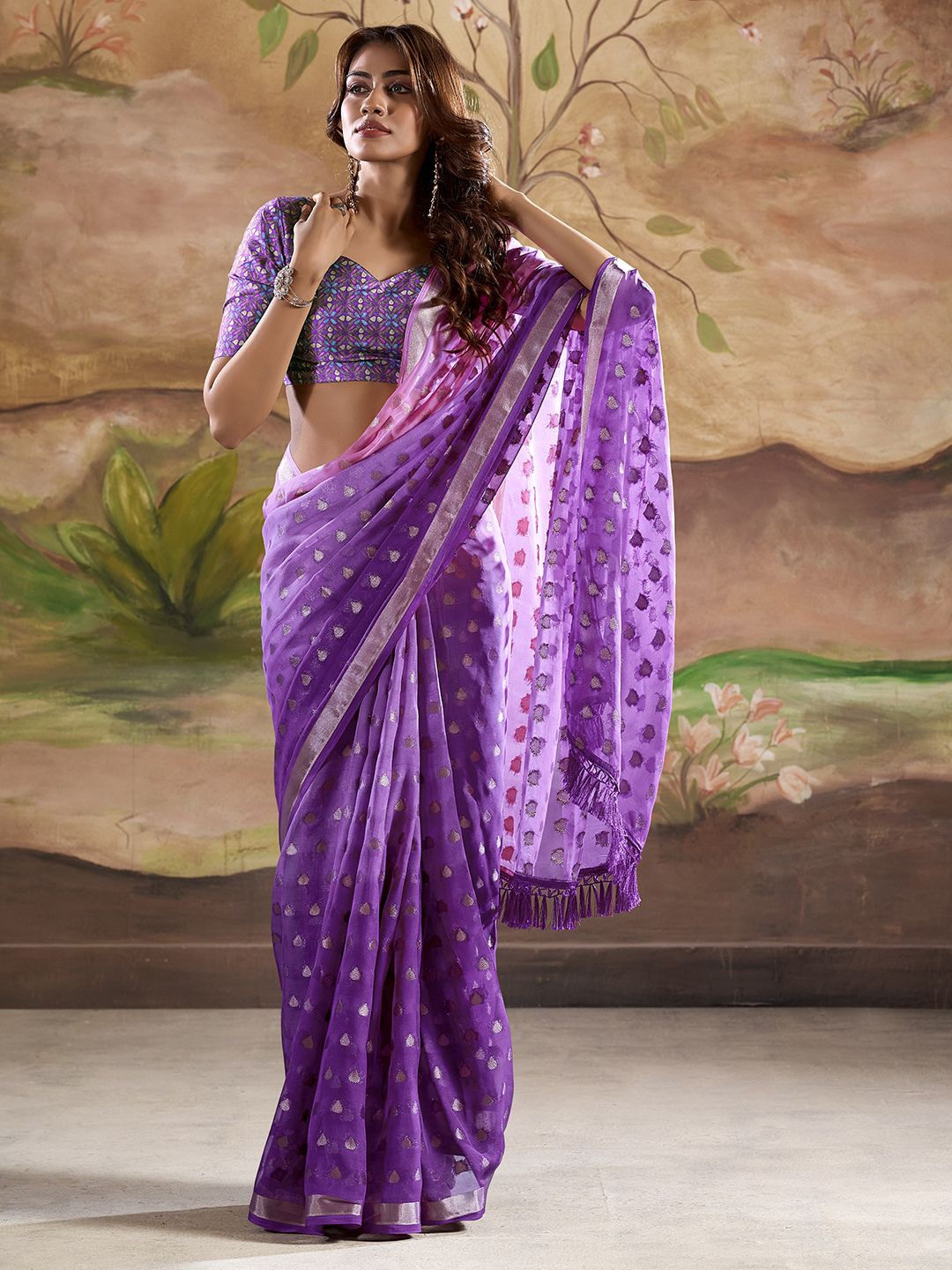 

Panzora Woven Design Zari Banarasi Saree, Purple
