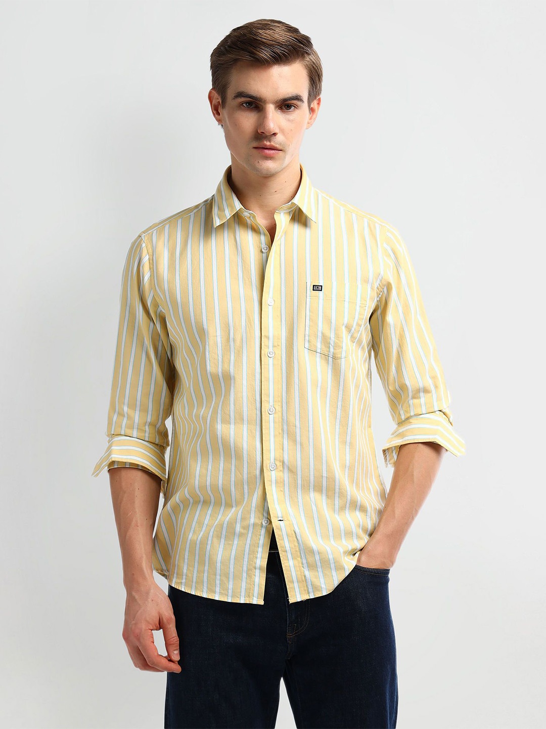 

Arrow Sport Men Opaque Striped Casual Shirt, Yellow