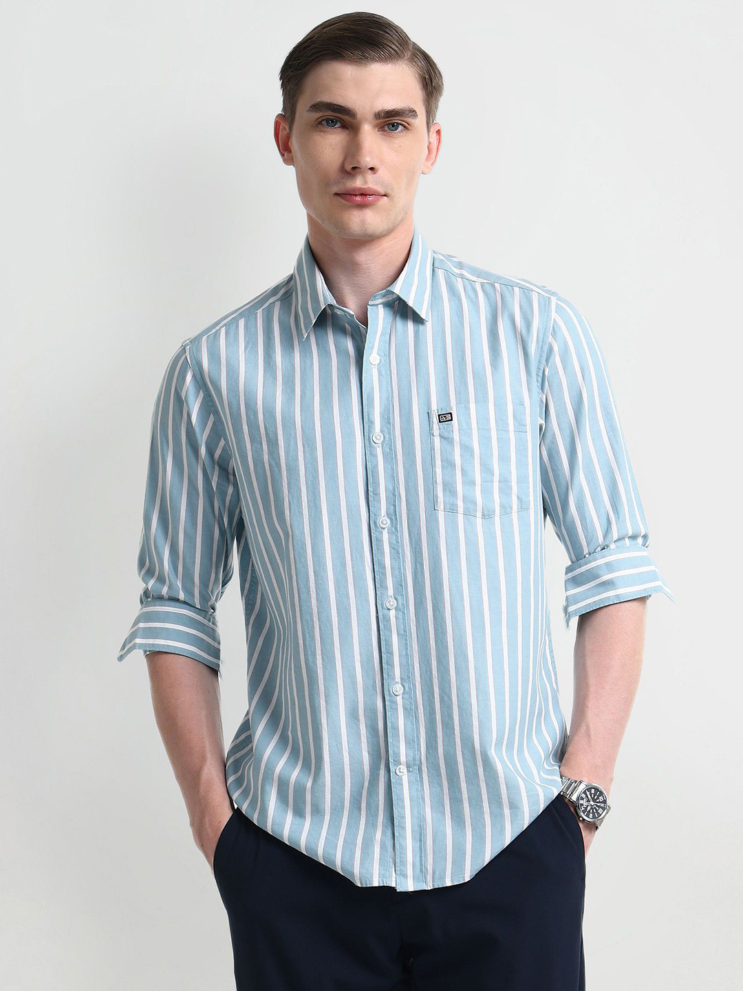 

Arrow Sport Men Slim Fit Opaque Striped Casual Shirt, Blue